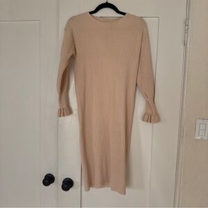 Elegant Tan Ribbed Knit Dress
